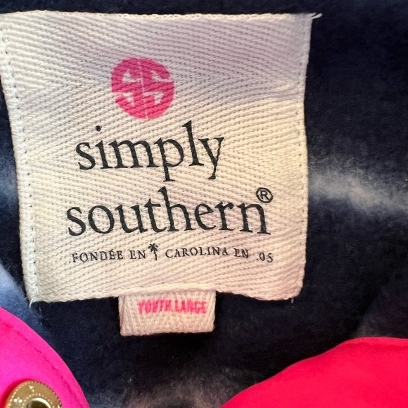 Simply Southern youth large fleece pullover, pink and blue, preppy, button down - Picture 3 of 6
